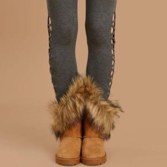 RESTOCK Asymmetrical Faux Fur Pull On Boots in Tan - Picture 4 of 6